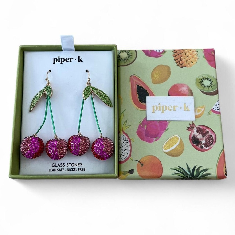 Piper K Rhinestone Cherry Drop Earrings NIB Viral Trendy Jewelry